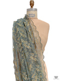Double Scalloped Floral Fine Lace-Tulle with Lurex Detailing - Dusty Seafoam / Gold