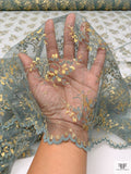 Double Scalloped Floral Fine Lace-Tulle with Lurex Detailing - Dusty Seafoam / Gold