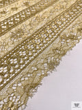 Floral Linear Designer Metallic French Chantilly Lace - Metallic Gold