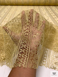Floral Linear Designer Metallic French Chantilly Lace - Metallic Gold