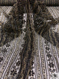 Floral Linear Designer Metallic French Chantilly Lace - Black / Gold