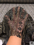 Floral Linear Designer Metallic French Chantilly Lace - Black / Gold