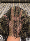 Floral Linear Designer Metallic French Chantilly Lace - Black / Gold
