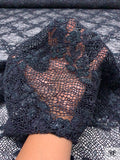 Single Scalloped Floral Lattice Metallic French Lace with Cording - Dark Navy