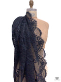 Single Scalloped Floral Lattice Metallic French Lace with Cording - Dark Navy