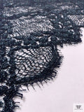 Single Scalloped Floral Lattice Metallic French Lace with Cording - Dark Navy