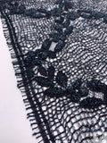 Single Scalloped Floral Lattice Metallic French Lace with Cording - Dark Navy