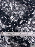 Single Scalloped Floral Lattice Metallic French Lace with Cording - Dark Navy