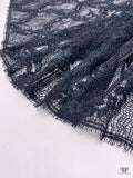 Single Scalloped Floral Lattice Metallic French Lace with Cording - Dark Navy