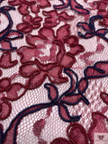 Trailing Floral Corded Lace - Cranberry / Navy