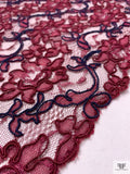Trailing Floral Corded Lace - Cranberry / Navy