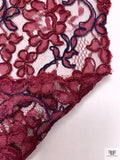 Trailing Floral Corded Lace - Cranberry / Navy