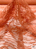 Double Scalloped Abstract French Chantilly Lace - Burnt Sienna Orange