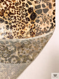 Animal Pattern Printed Sequins on Stretch Tulle - Yellow Ochre / Browns / Off-White