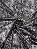 Snakeskin Foil Printed Microsuede - Silver / Black