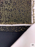 Italian Cheetah Textured Metallic Brocade with Fused Back - Golden Olive / Black