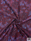 Ornate Textured Metallic Brocade - Red / Eggplant / Metallic Blue