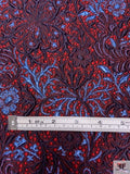 Ornate Textured Metallic Brocade - Red / Eggplant / Metallic Blue