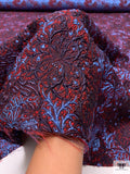 Ornate Textured Metallic Brocade - Red / Eggplant / Metallic Blue