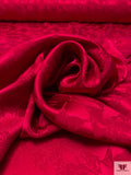 Floral Silhouette Jacquard Silk Charmeuse - Rich Red