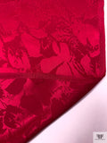 Floral Silhouette Jacquard Silk Charmeuse - Rich Red