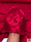 Floral Silhouette Jacquard Silk Charmeuse - Rich Red
