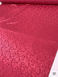 Paisley Leaf Jacquard Silk Charmeuse - Raspberry Red