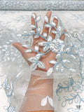 Floral Motif Appliqué and Cording on Tulle - Light Blue / White