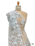 Floral Motif Appliqué and Cording on Tulle - Light Blue / White