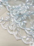 Floral Motif Appliqué and Cording on Tulle - Light Blue / White