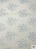 Floral Motif Appliqué and Cording on Tulle - Light Blue / White