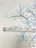 Floral Motif Appliqué and Cording on Tulle - Light Blue / White