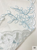 Floral Motif Appliqué and Cording on Tulle - Light Blue / White