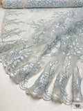 Floral Motif Appliqué and Cording on Tulle - Light Blue / White
