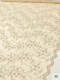 Floral Vine Embroidered and Double-Scalloped Satin - Champagne