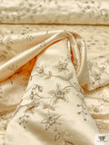 Floral Vine Embroidered and Double-Scalloped Satin - Champagne