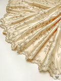 Floral Vine Embroidered and Double-Scalloped Satin - Champagne