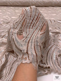 Art Deco Motif Metallic Lace Strip - Light Taupe / Silver