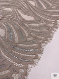 Art Deco Motif Metallic Lace Strip - Light Taupe / Silver