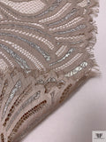 Art Deco Motif Metallic Lace Strip - Light Taupe / Silver