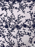 Floral Vine Motif Appliqué and Cording on Tulle - Navy