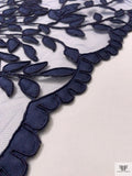 Floral Vine Motif Appliqué and Cording on Tulle - Navy