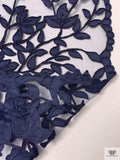 Floral Vine Motif Appliqué and Cording on Tulle - Navy