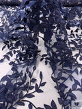 Floral Vine Motif Appliqué and Cording on Tulle - Navy