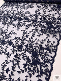 Floral Vine Motif Appliqué and Cording on Tulle - Navy