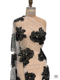 Floral Embroidered Tulle with Textured Puffed Glitter - Black / Off-White