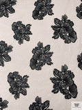 Floral Embroidered Tulle with Textured Puffed Glitter - Black / Off-White