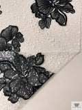 Floral Embroidered Tulle with Textured Puffed Glitter - Black / Off-White