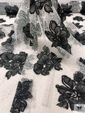 Floral Embroidered Tulle with Textured Puffed Glitter - Black / Off-White