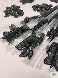 Floral Embroidered Tulle with Textured Puffed Glitter - Black / Off-White